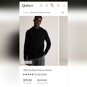 Quince Black Yak Wool Hoodie